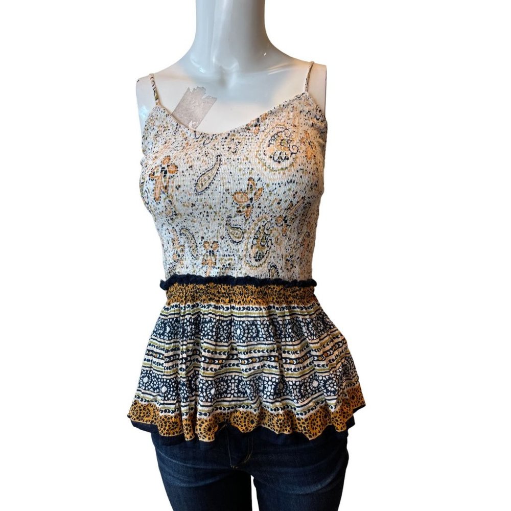 Patrons Of Peace Womens Paisley Floral Ribbed Cami Top 20089T White Blue Size S
